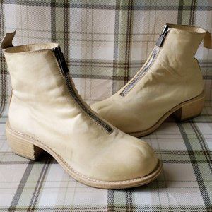 Guidi PL1 Beige Soft Leather Front Zipper Ankle Boots 38